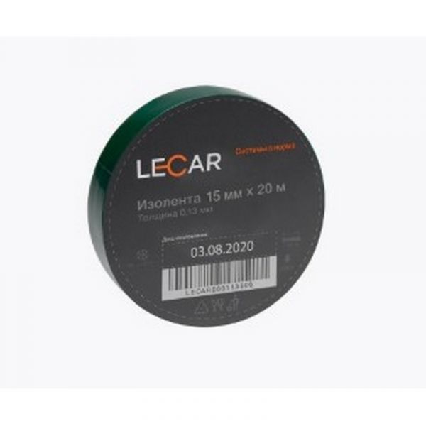 Изолента LECAR 113006 20 м x 15 мм, зеленый