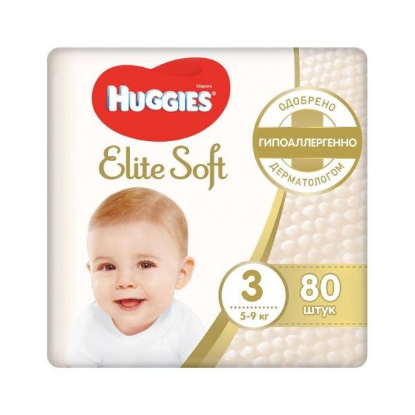 Подгузники Huggies Elite Soft 3 5 - 9 кг, размер 3, 80 шт.